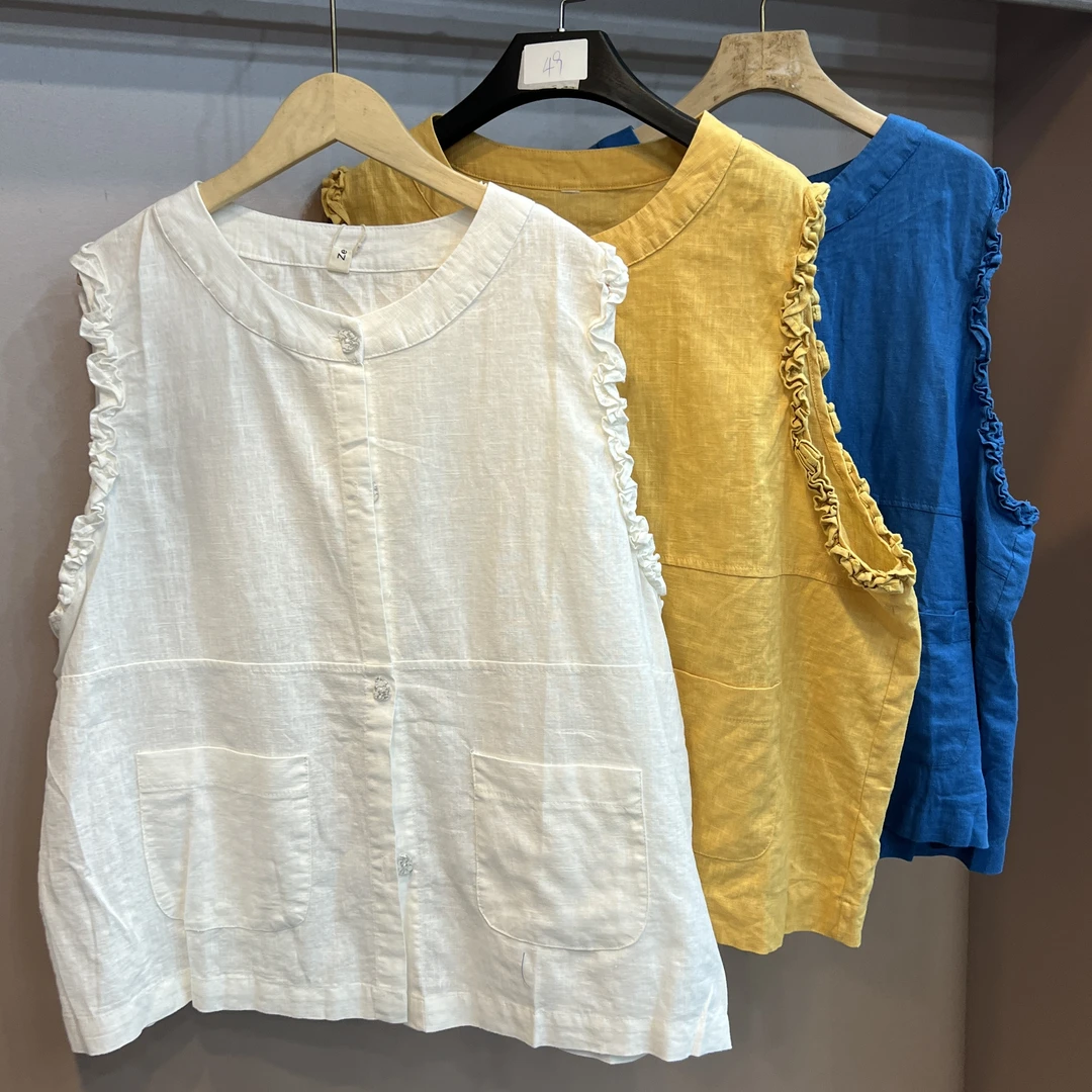 S8586 森系单排扣复古圆领夏季透气马夹女装木耳边休闲