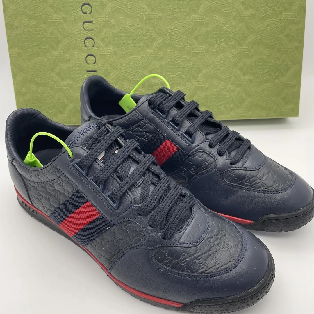 95新 GUCCI/古驰 39欧码/蓝色双G压花满印低帮高尔夫时尚运动鞋