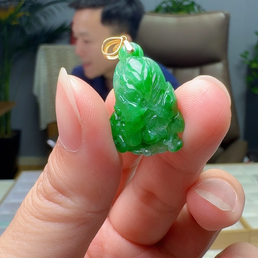翡翠18K金镶嵌吊坠(不含链)天然