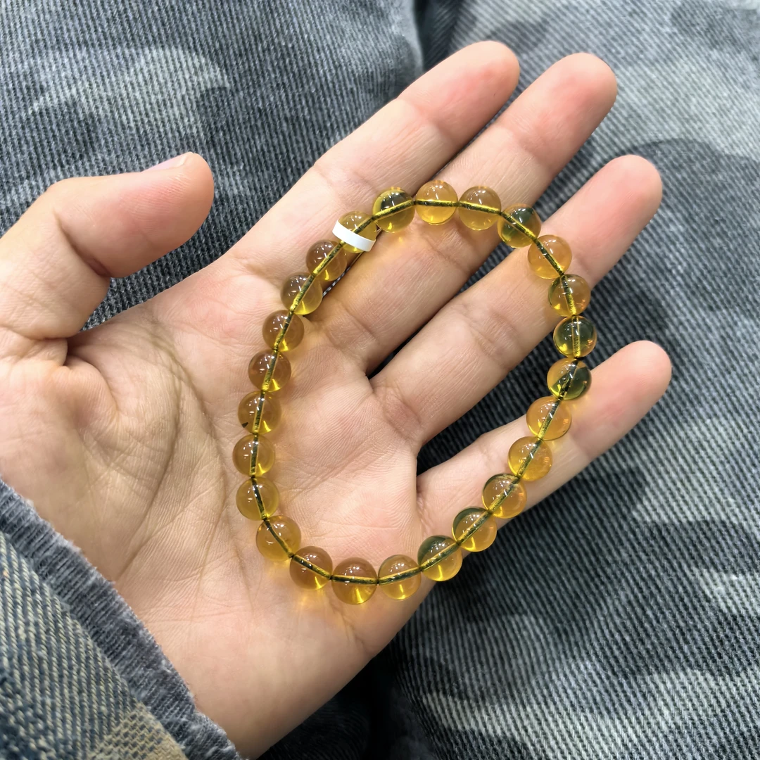 【珠宝厂长】约7mm缅甸净水金兰蓝珀圆珠单圈手串