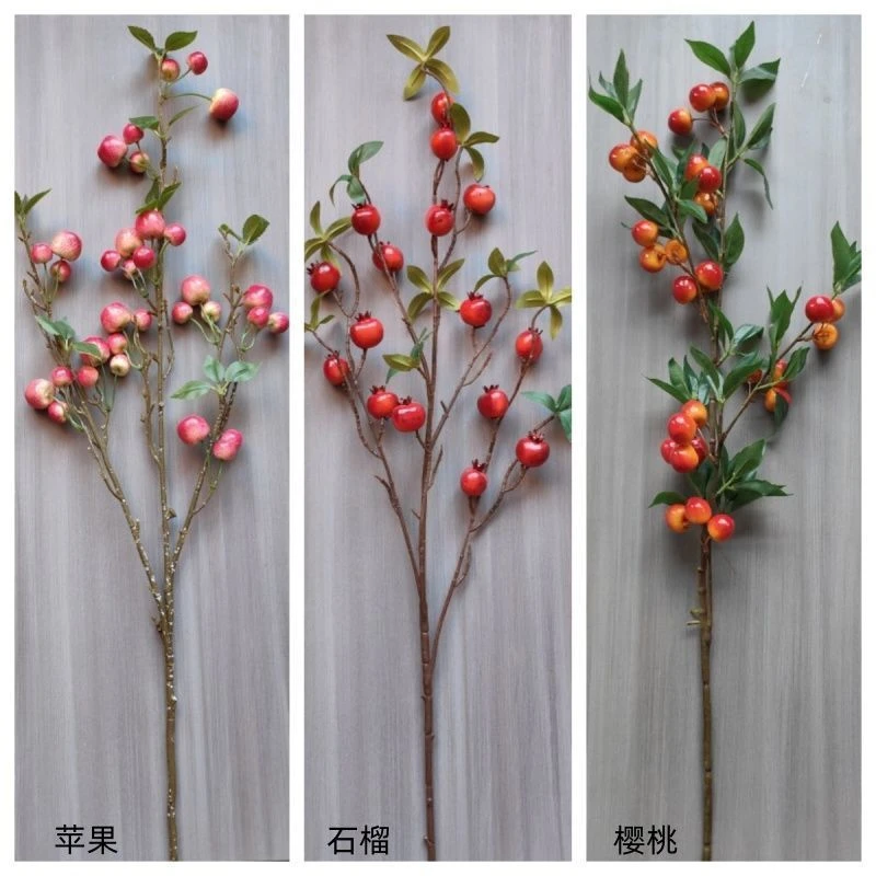 新品仿真花仿真苹果石榴樱桃装饰假花客厅酒店摆件插花发财果浆果