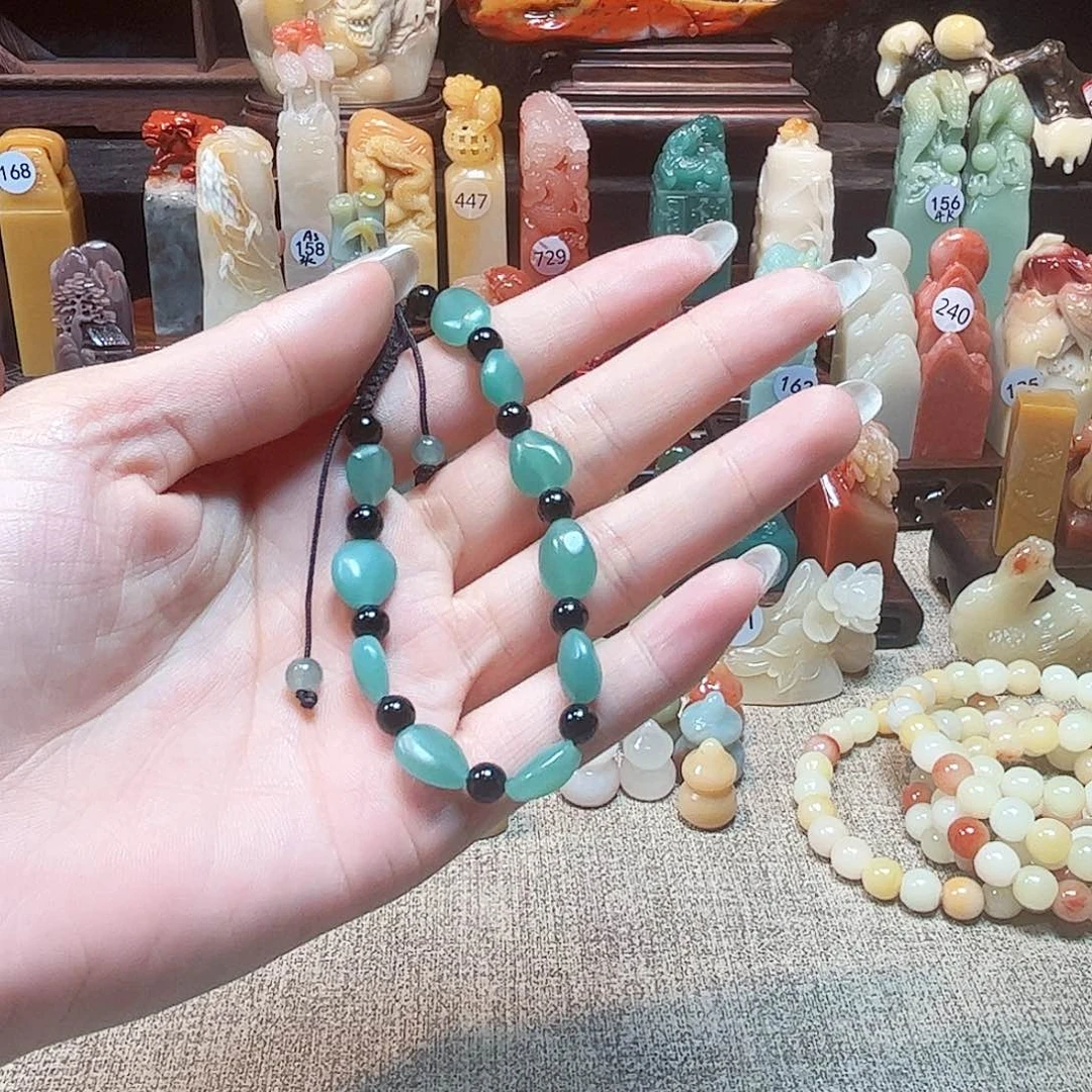 寿山石印石雅安绿手串