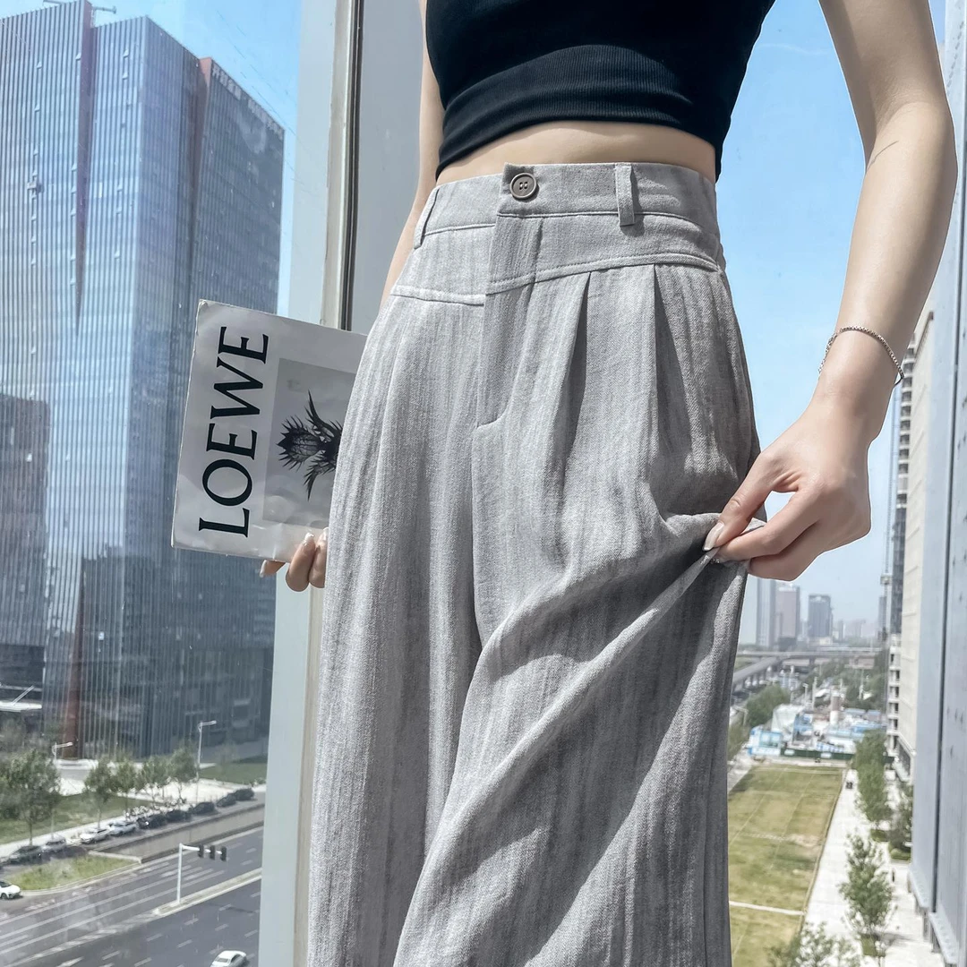杜拉妮扎染天丝亚麻裤子女夏季薄款2025新款宽松休闲冰丝麻阔腿裤