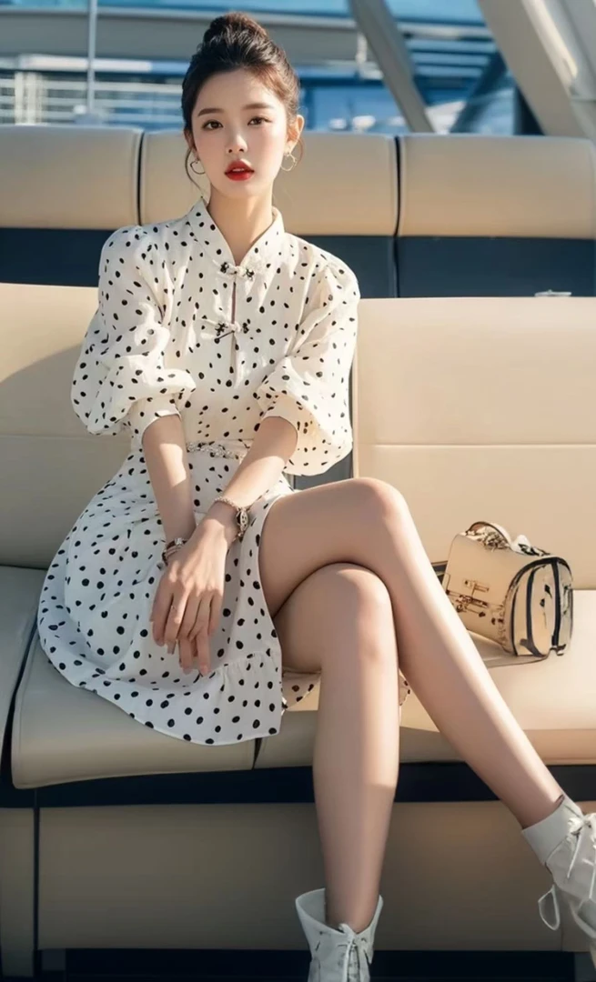 SS551白色波点衬衫连衣裙2025春款女装小众气质法式漂亮独特小裙