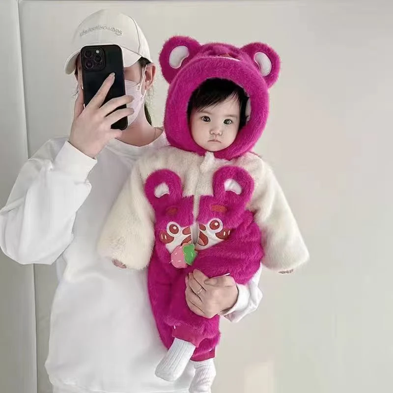 婴儿连体衣冬季加厚外出服可爱超萌小月龄宝宝冬装爬服外套棉服
