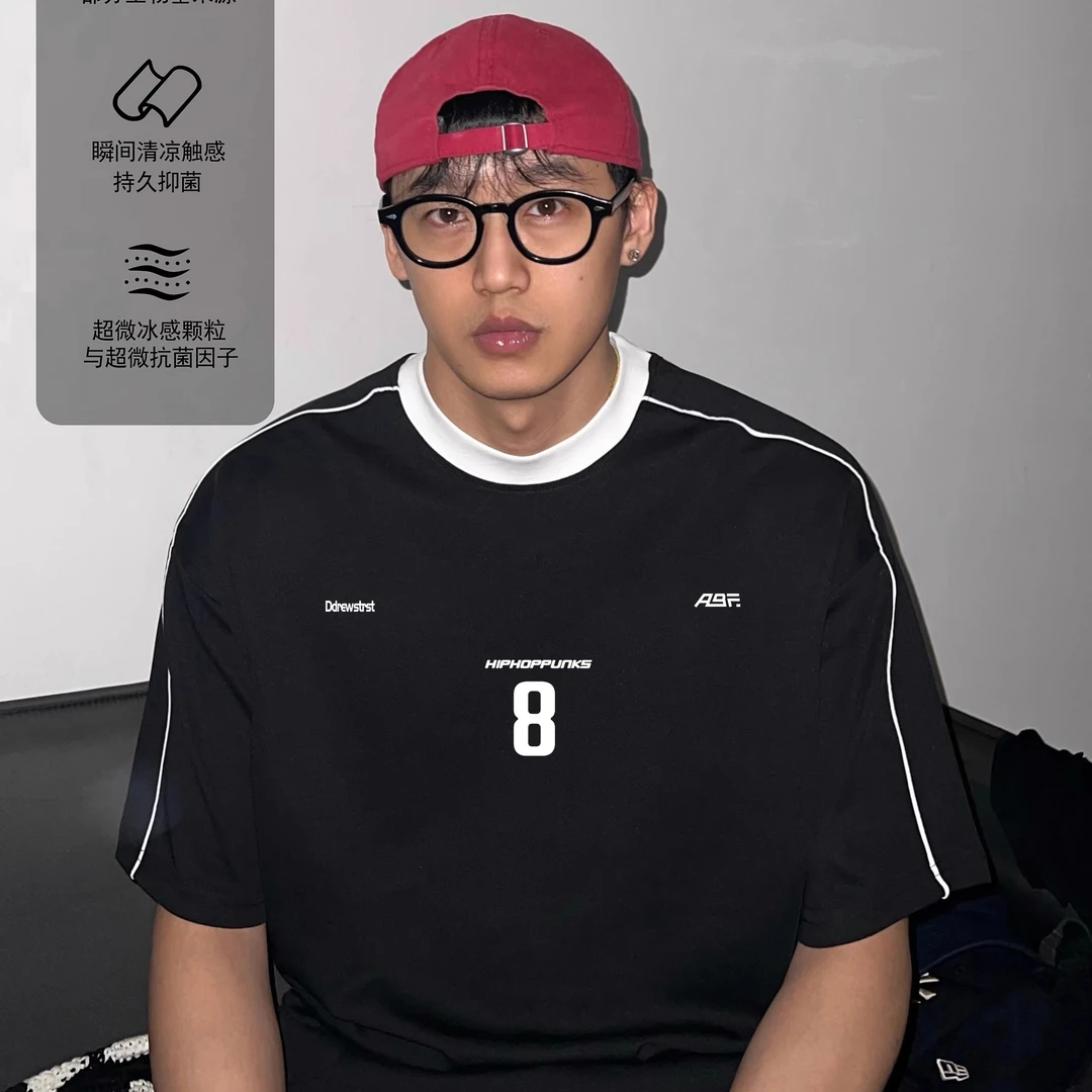 HIP潮牌索罗娜美式短袖t恤大码男女吸湿排汗速干抗菌凉感高街上衣