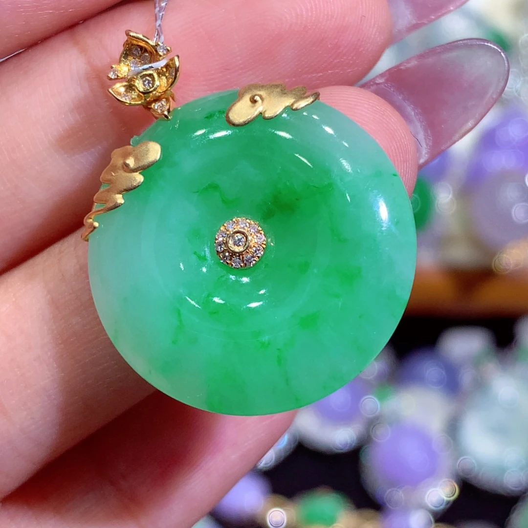 翡翠18K金镶嵌吊坠(不含链)