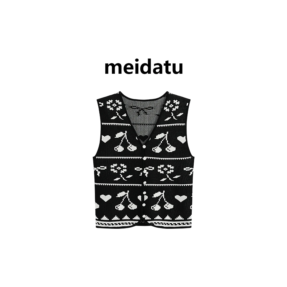 美哒兔（波嘻风）复古樱桃提花针织背心CM571-259