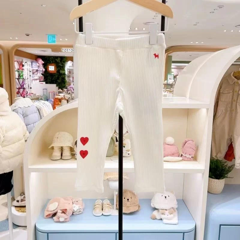 韩单 蓝狗女童春秋刺绣爱心弹力打底裤