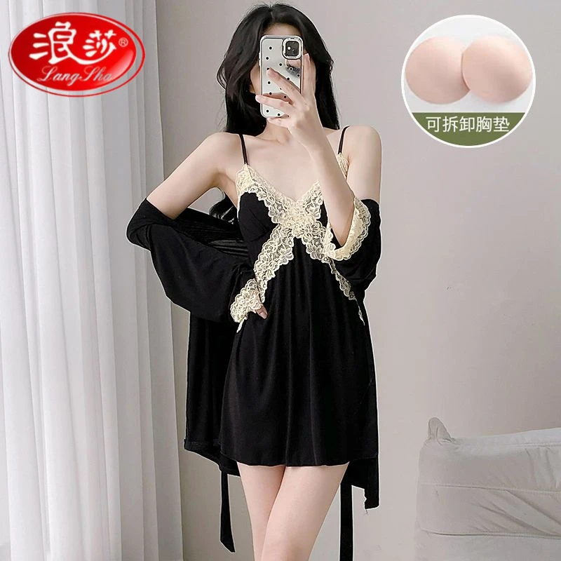浪莎性感睡裙女春夏莫代尔棉吊带胸垫睡袍纯欲风2025年新款家居服