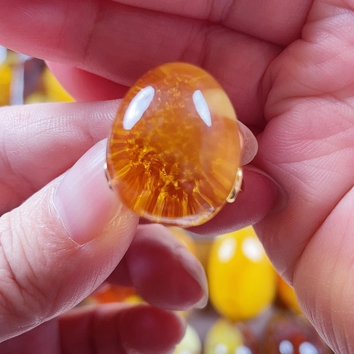 琥珀银S925镶嵌裸石戒指