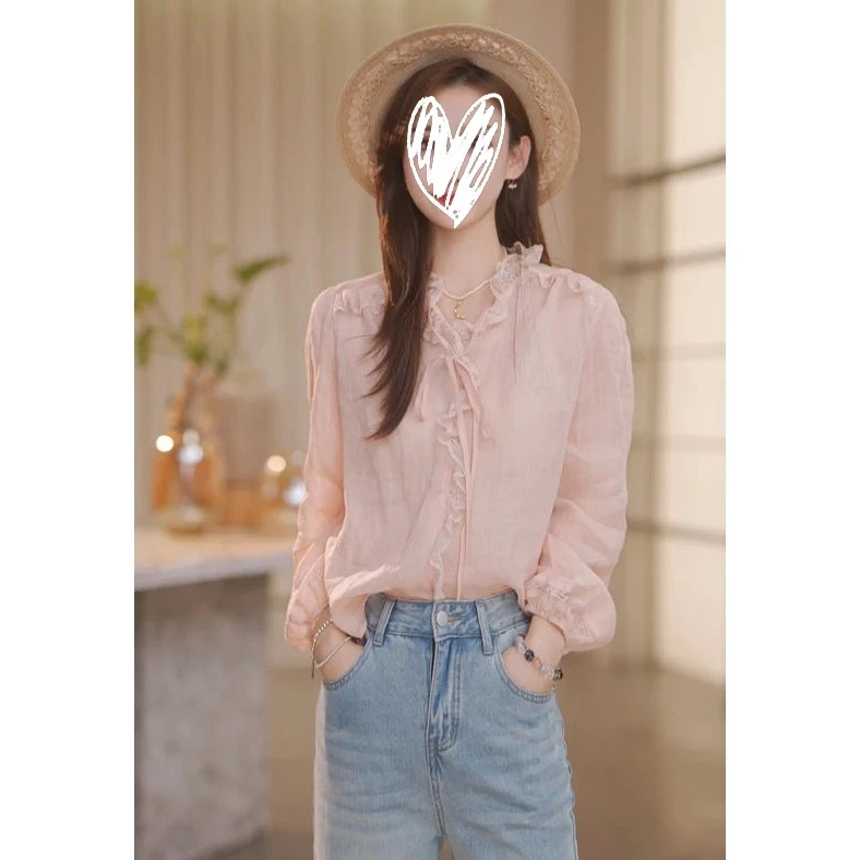 法式蕾丝拼接提花长袖衬衫女2025秋季新款小众设计感气质百搭上衣