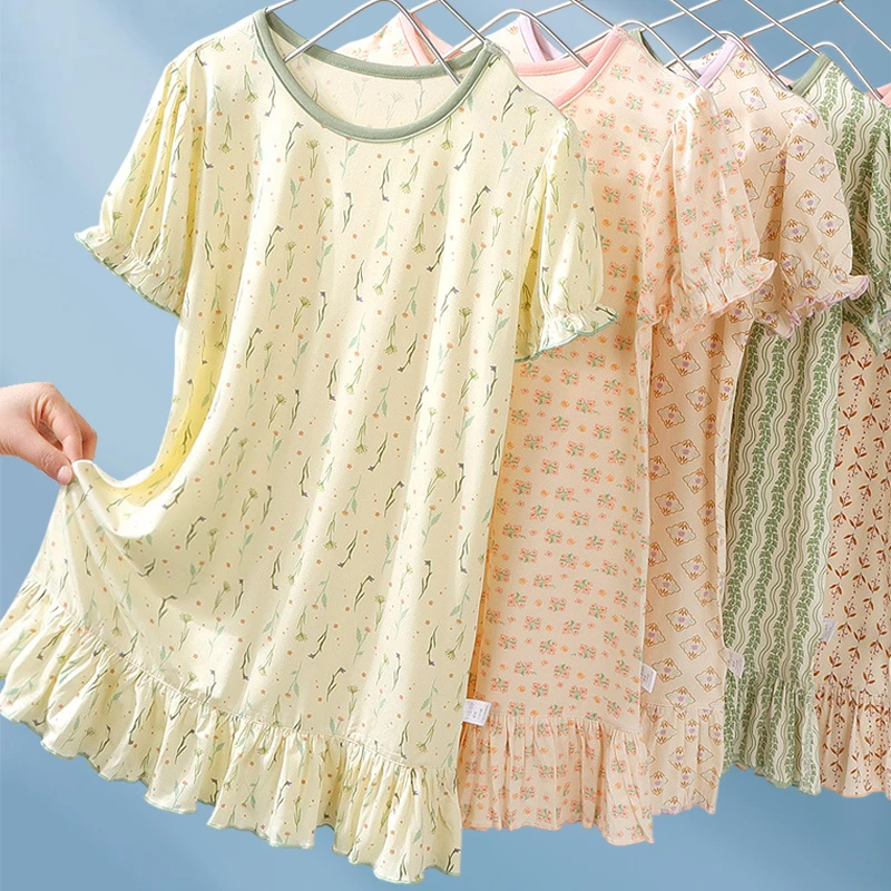 女童优可丝公主睡裙母女2025新款大童冰丝女孩夏季可外穿儿童睡衣