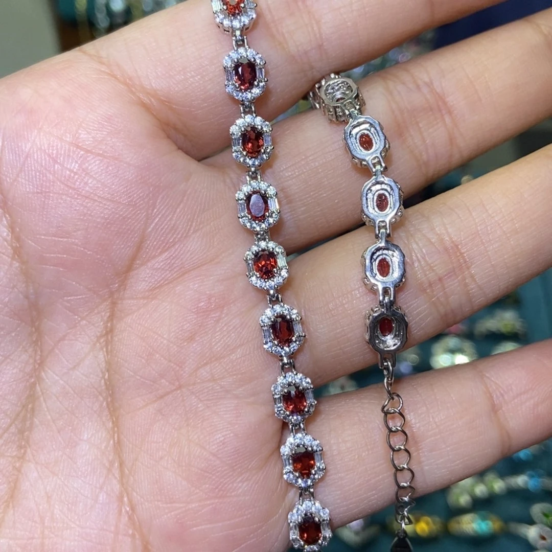 石榴石银S925镶嵌手链