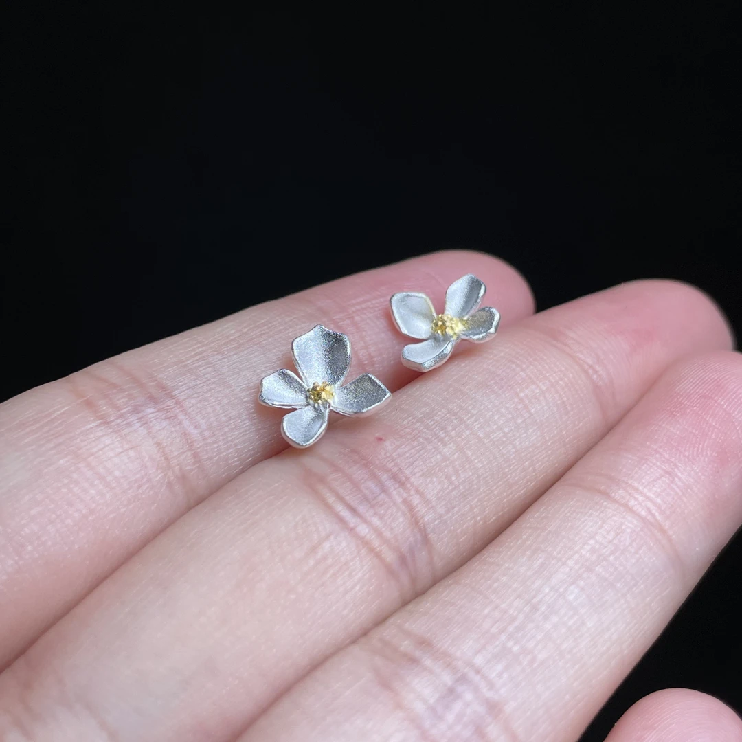 足银耳饰 【玉总专属】足银桂花耳钉B040315