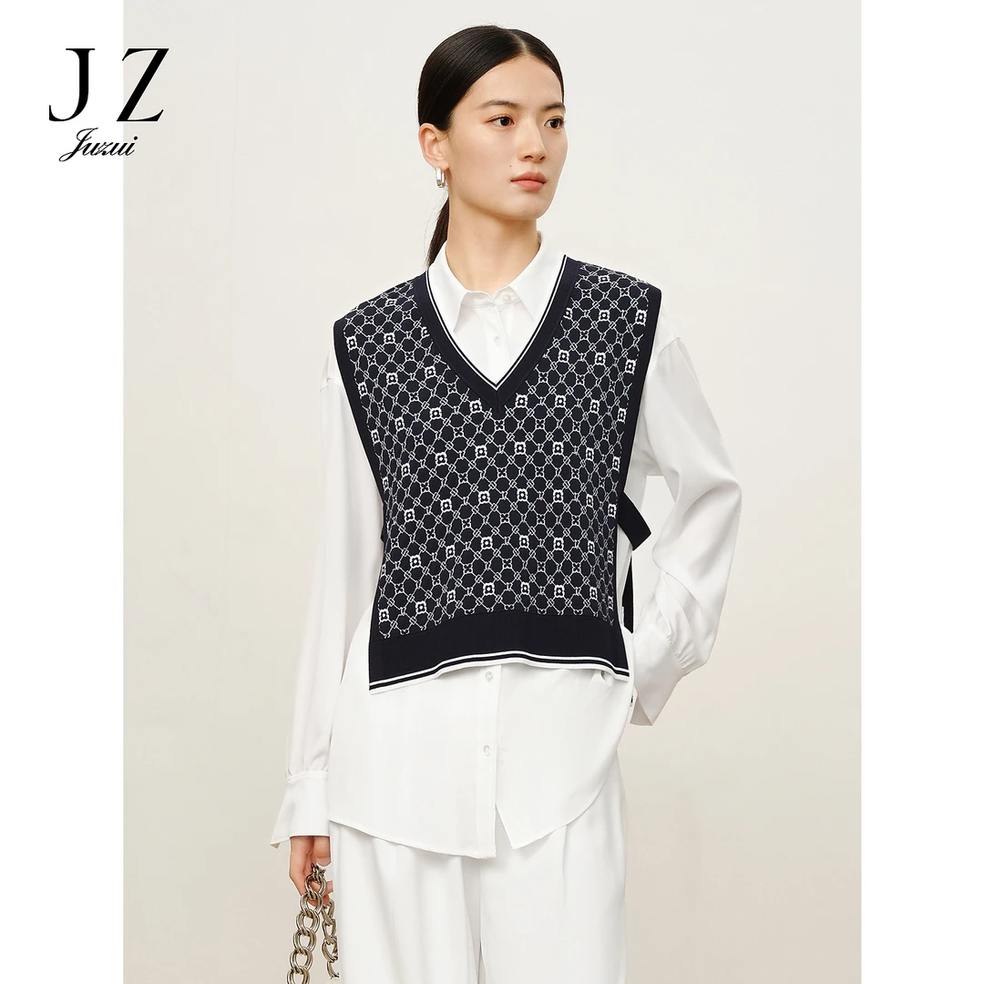 【尚雅专属】商场同款JZ玖姿JWDQ60107气质两件套老花衬衫女