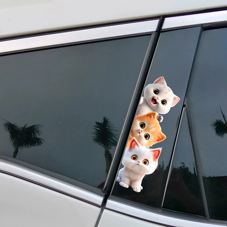 卡通可爱猫咪车贴车门缝刮痕遮挡贴B柱贴纸玻璃家用镜子马桶贴画