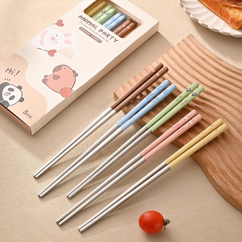 316L不锈钢筷子套装家用高档防霉个人专用筷防滑防摔亲子卡通筷子