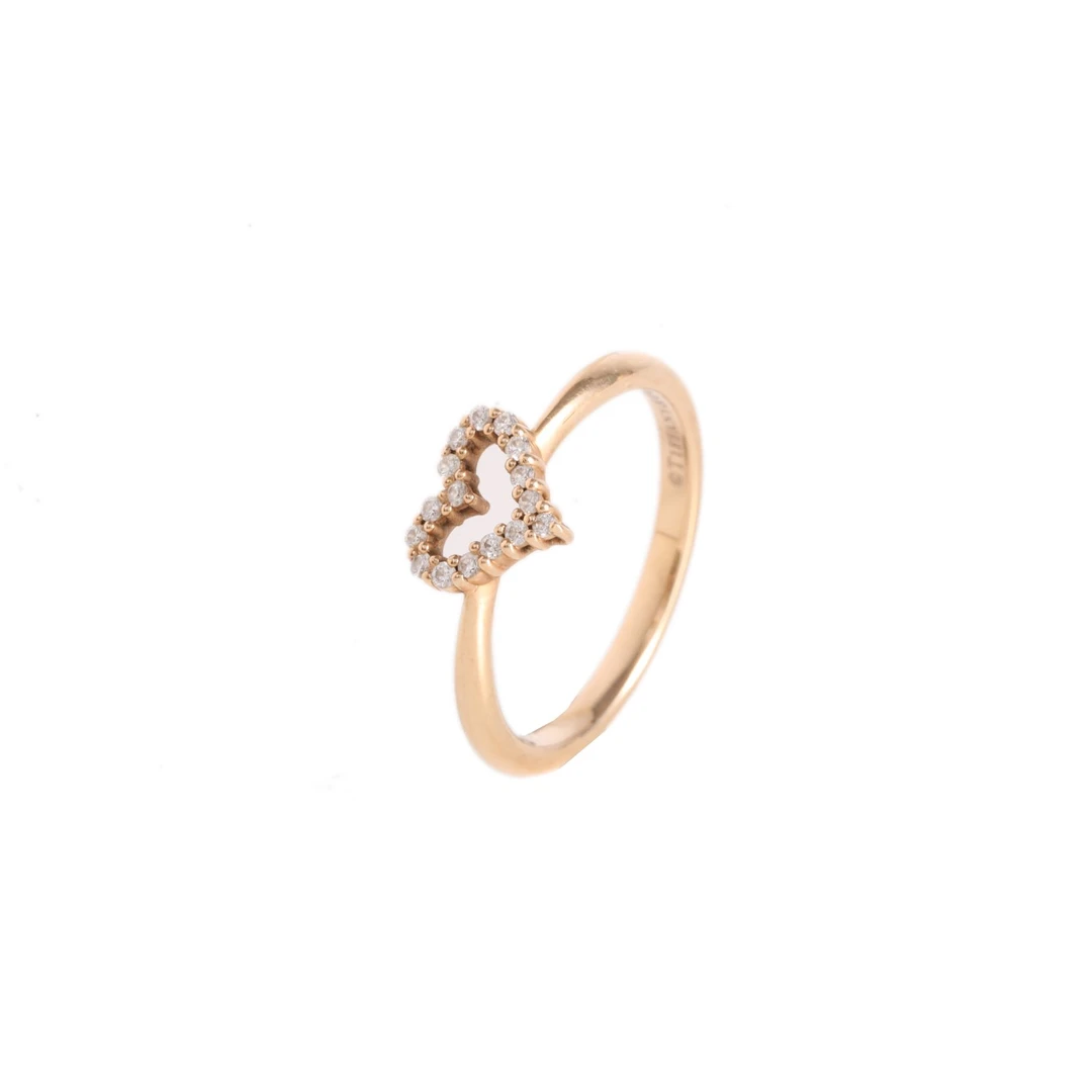 99新 Tiffany & Co./蒂芙尼 小花柳 18K玫瑰金 钻石 爱心戒指