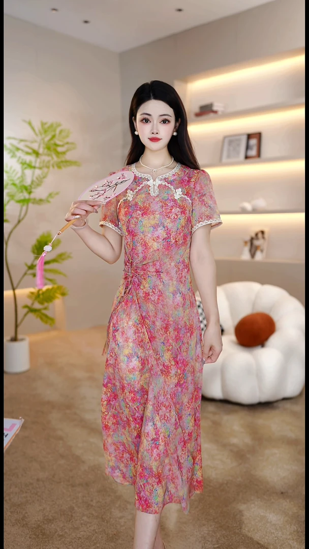 <0D87.>2025年夏季新款时尚气质优雅连衣裙中式减龄气质连衣裙