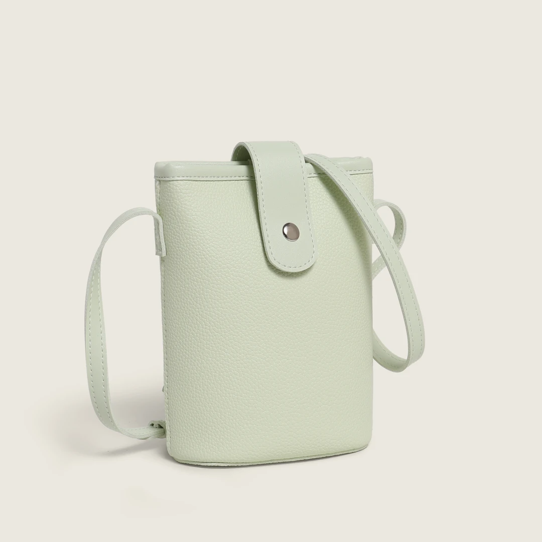 竖款撞色拉链单肩手机袋手机包桶包女士休闲ins小包包斜挎手机包