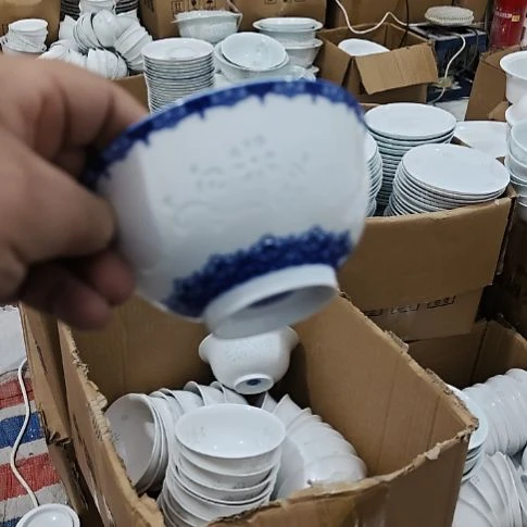 瓷玲珑青花4.5寸吃饭碗10个微瑕疵