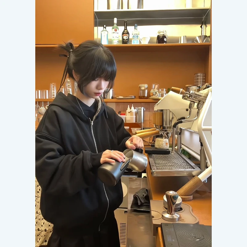 千鸟格正反两面穿连帽卫衣外套男女百搭春秋新款小众设计宽松夹克