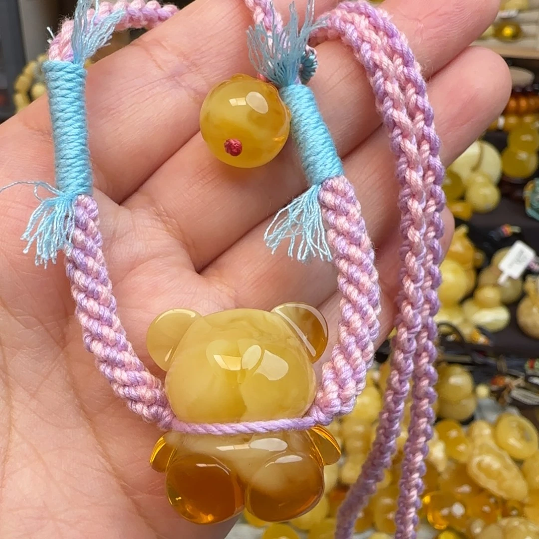 未镶嵌套链蜜蜡天然俄料蜜蜡小熊吊坠