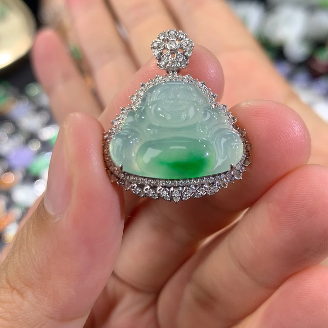 翡翠18K金镶嵌吊坠(不含链)佛公