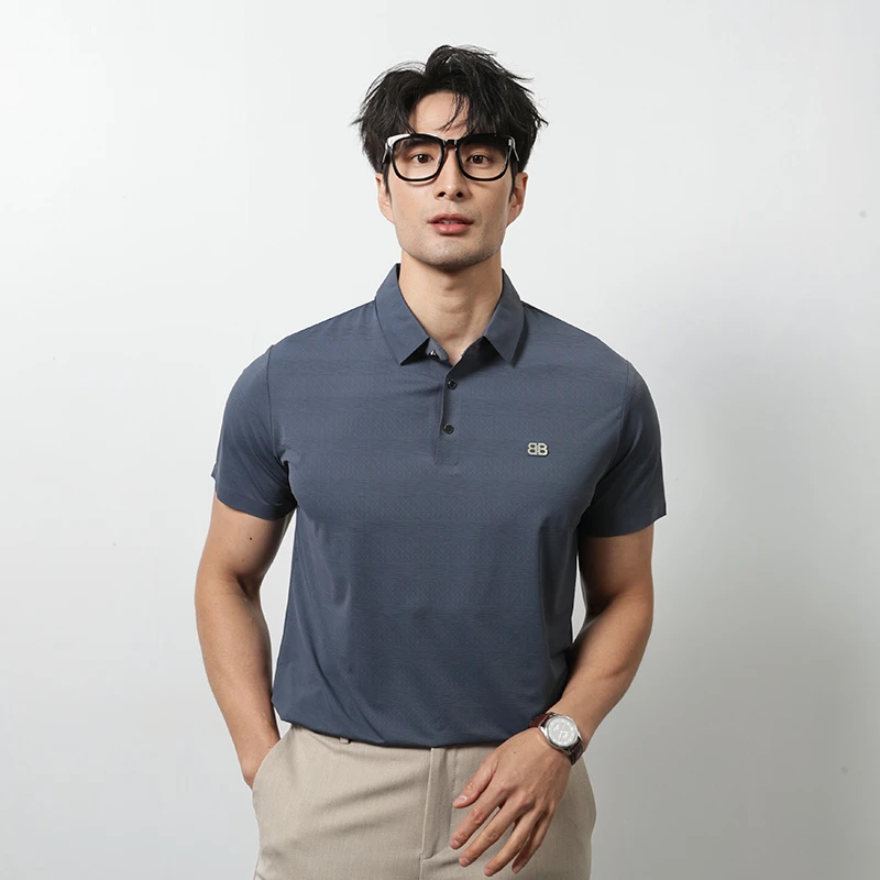 2025新款男士polo衫夏季薄款双B刺绣修身透气商务休闲短袖上衣男