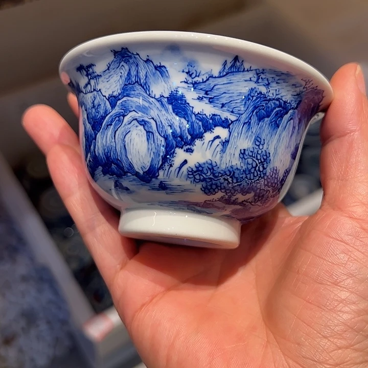 妙然天成手工手绘山水压手杯