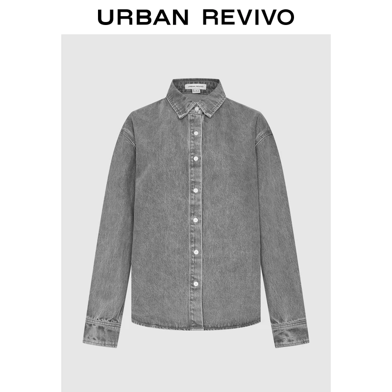 UR2025秋季新款女装复古纽扣宽松棉质长袖牛仔衬衫UIY850041