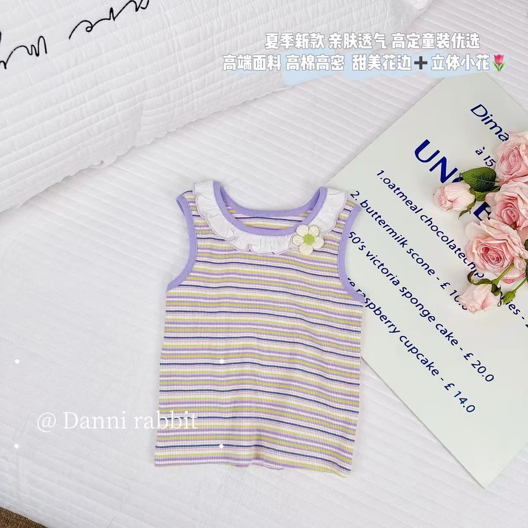 【Dannirabbit】*可爱花边领＋百搭条纹＋可爱花朵T恤* X-7154