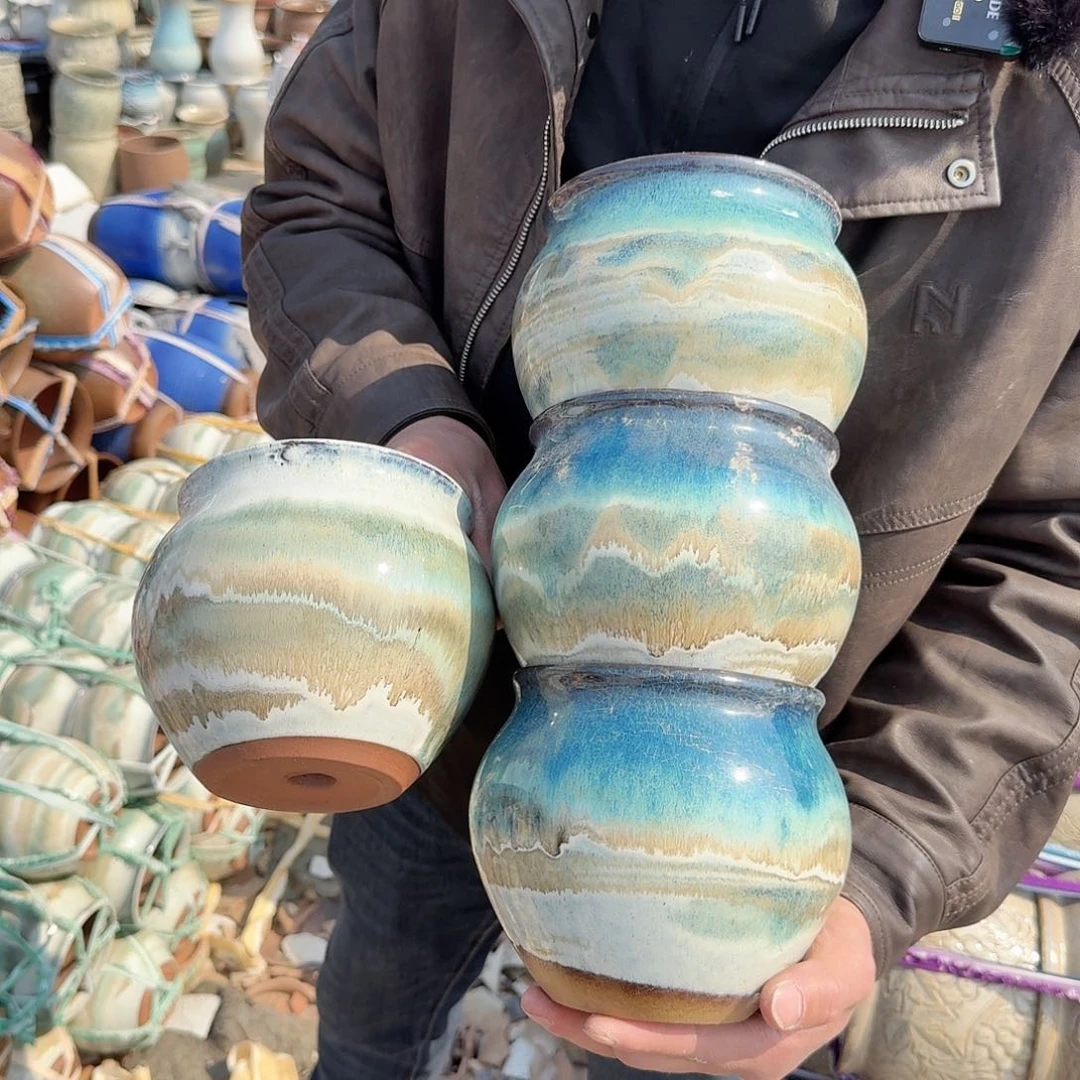 紫砂花盆口14高14（四个罐水墨画