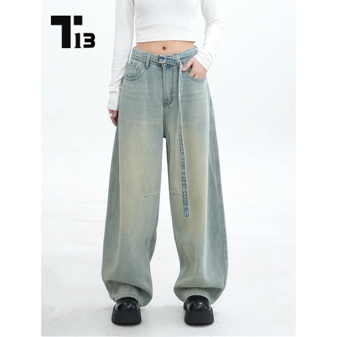 T13妮妮加绒款【FAE28001-2DW】冬季新款宽松中高腰显瘦牛仔裤