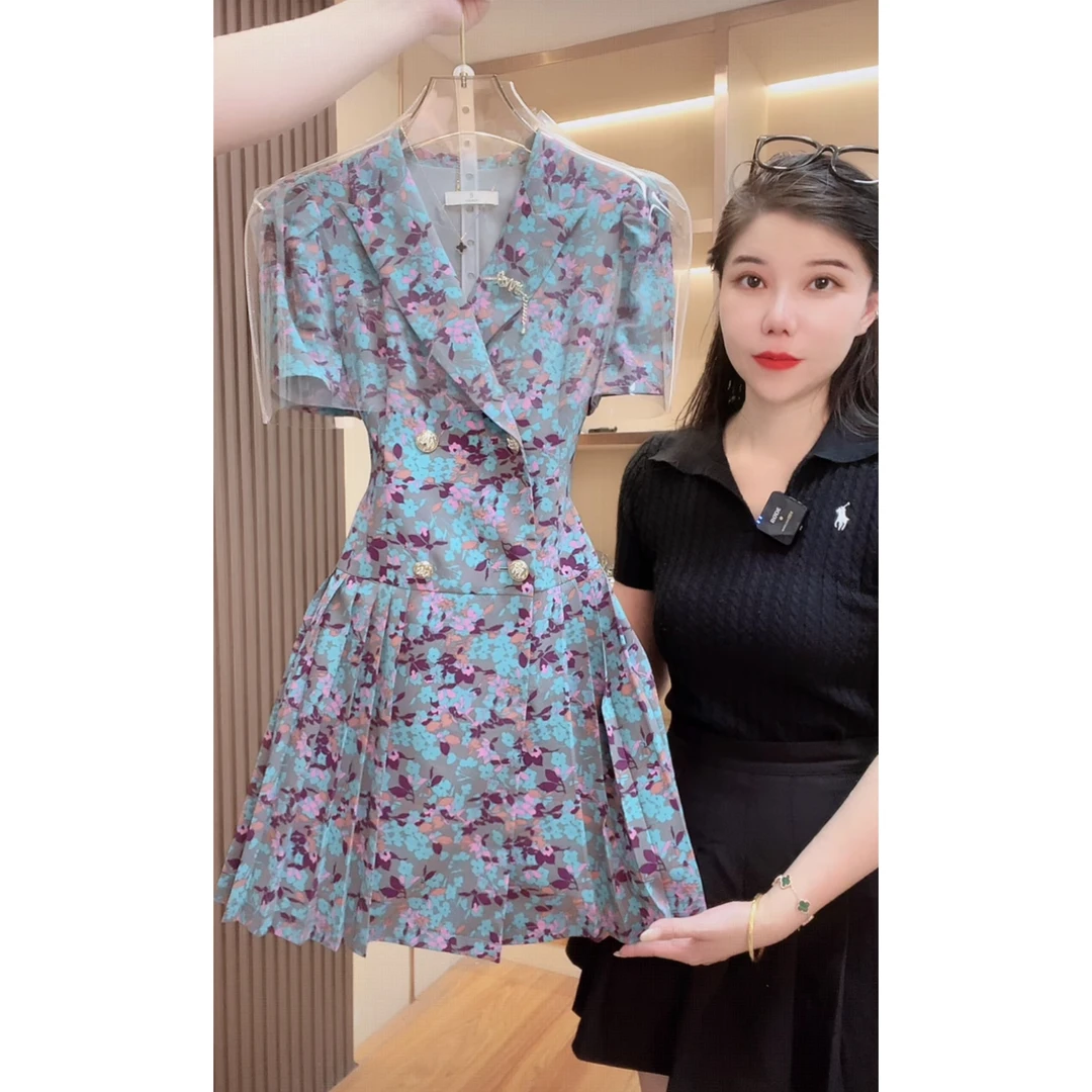 【现货 下午发】1714气质收腰短袖显瘦连衣裙