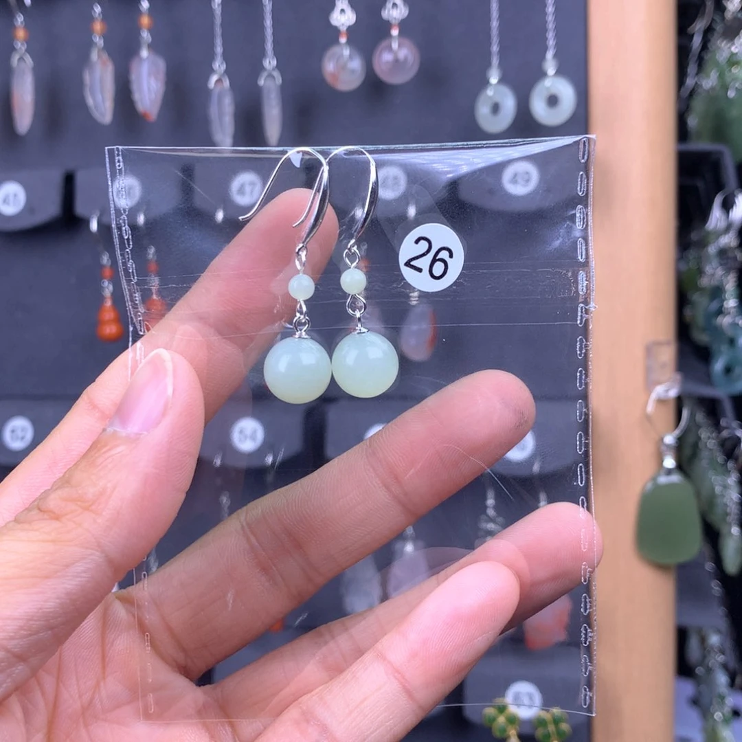 和田玉耳饰银S925镶嵌湫*露