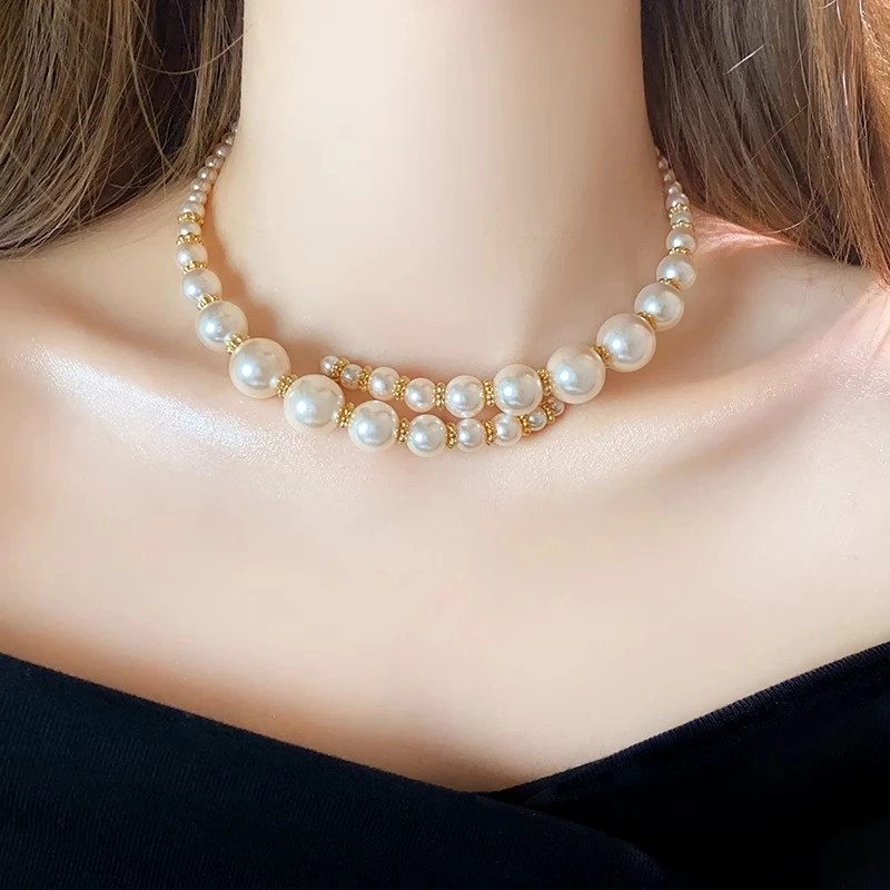铜仿珍珠项链 不规则交叉夸张仿珍珠项链女高级感轻奢小众锁骨链