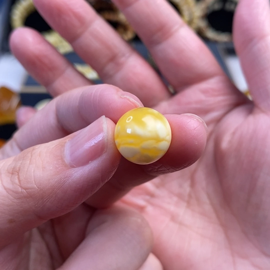 裸石蜜蜡未镶嵌金虎皮纹圆珠单珠12.9