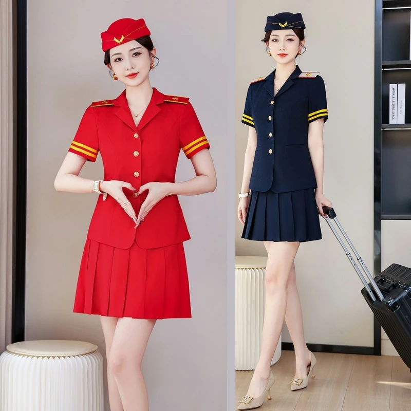 大红色夏季新款短袖薄款军鼓队服装套装百褶裙表演锣鼓打鼓演出服