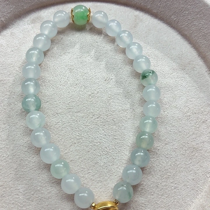 翡翠18K金镶嵌手链天然缅甸翡翠A货卡6.4