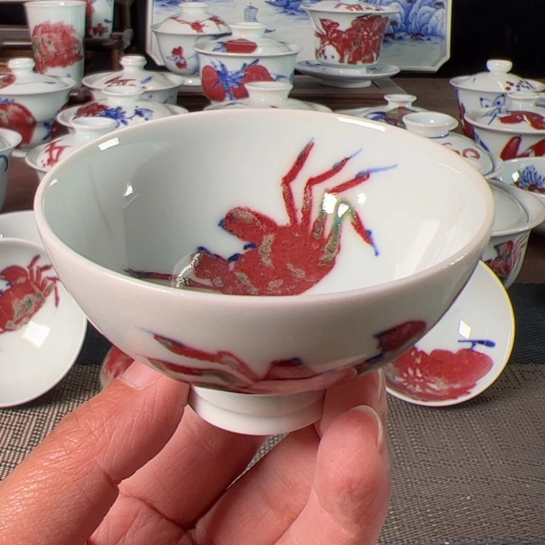 杯原矿青花釉里红瓷器