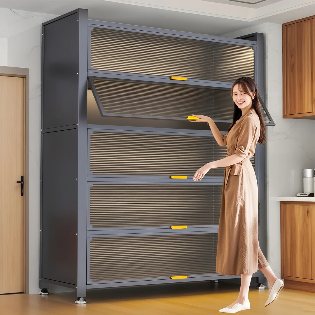 厨房置物架落地储物柜多层收纳柜多功能家用餐边柜加厚防尘碗橱柜