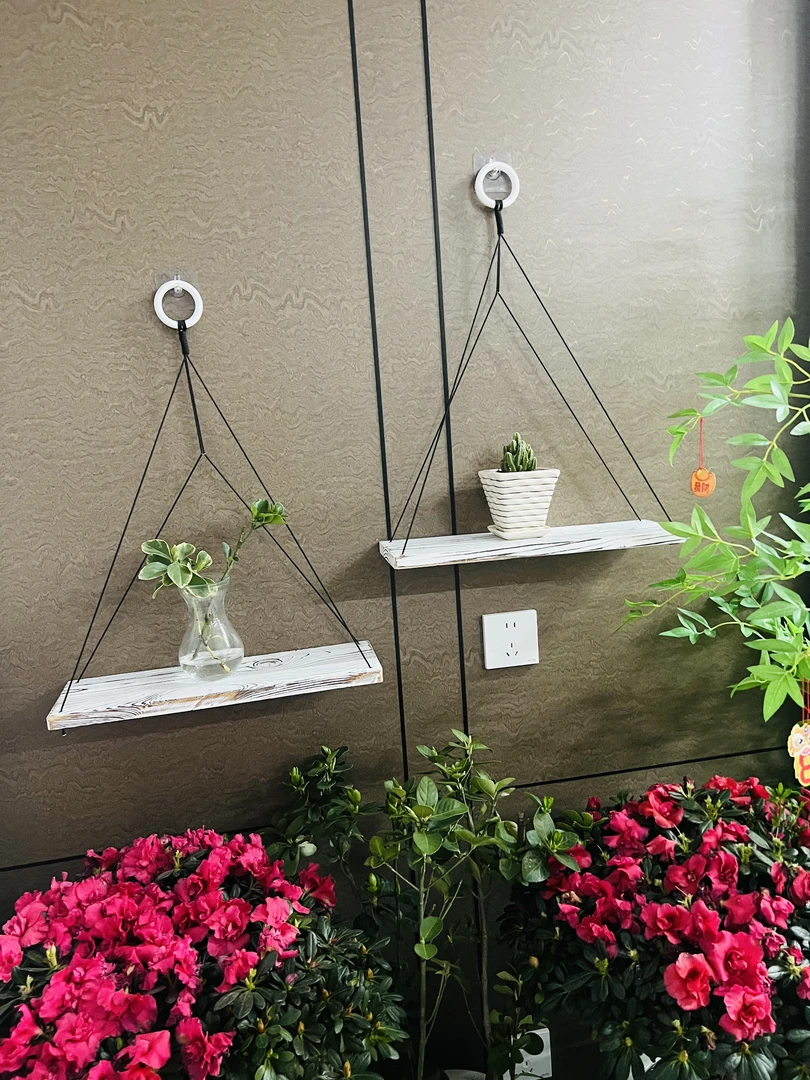 客厅挂件编制手工棉绳置物架一字隔板墙壁装饰北欧复古隔板089