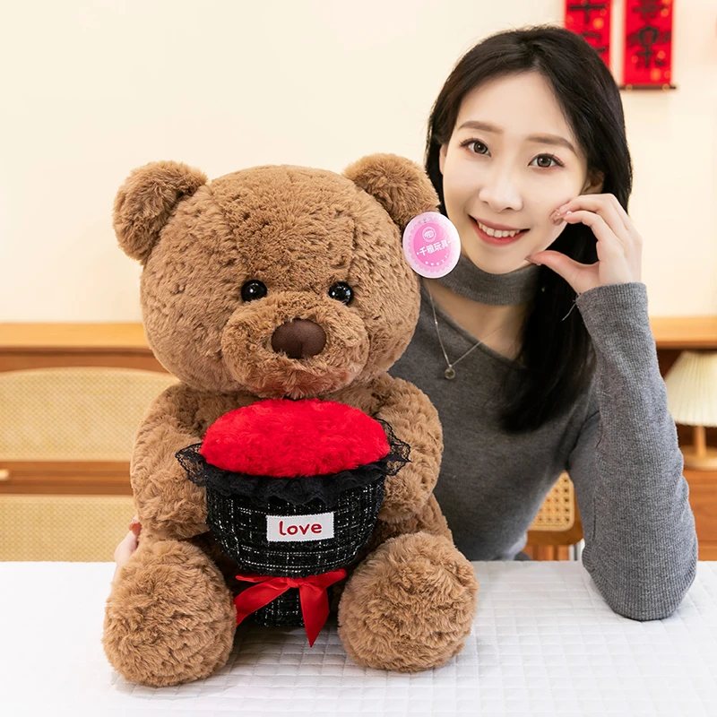 可爱玫瑰花束小熊毛绒玩具公仔蛋糕熊玩偶情人节礼物送女友情侣熊