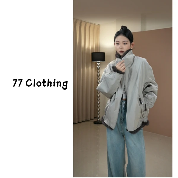 【77】2025新款休闲气质两面穿兔毛皮毛一体短款时尚百搭派克外套女