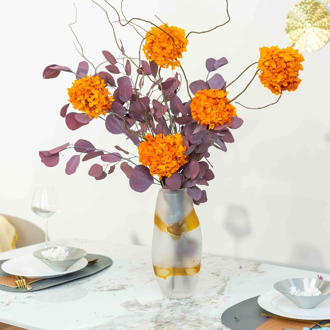 《花好月圆》大空间玄关干花永生花花束绣球花龙柳枝客厅沙发摆件