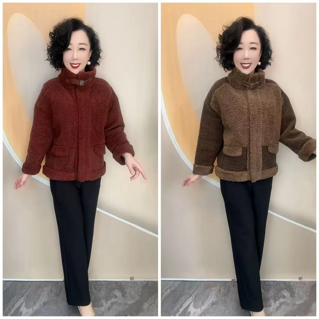 98新款冬优雅妈妈中老年女装优雅休闲颗粒毛时尚厚外套，64衣长