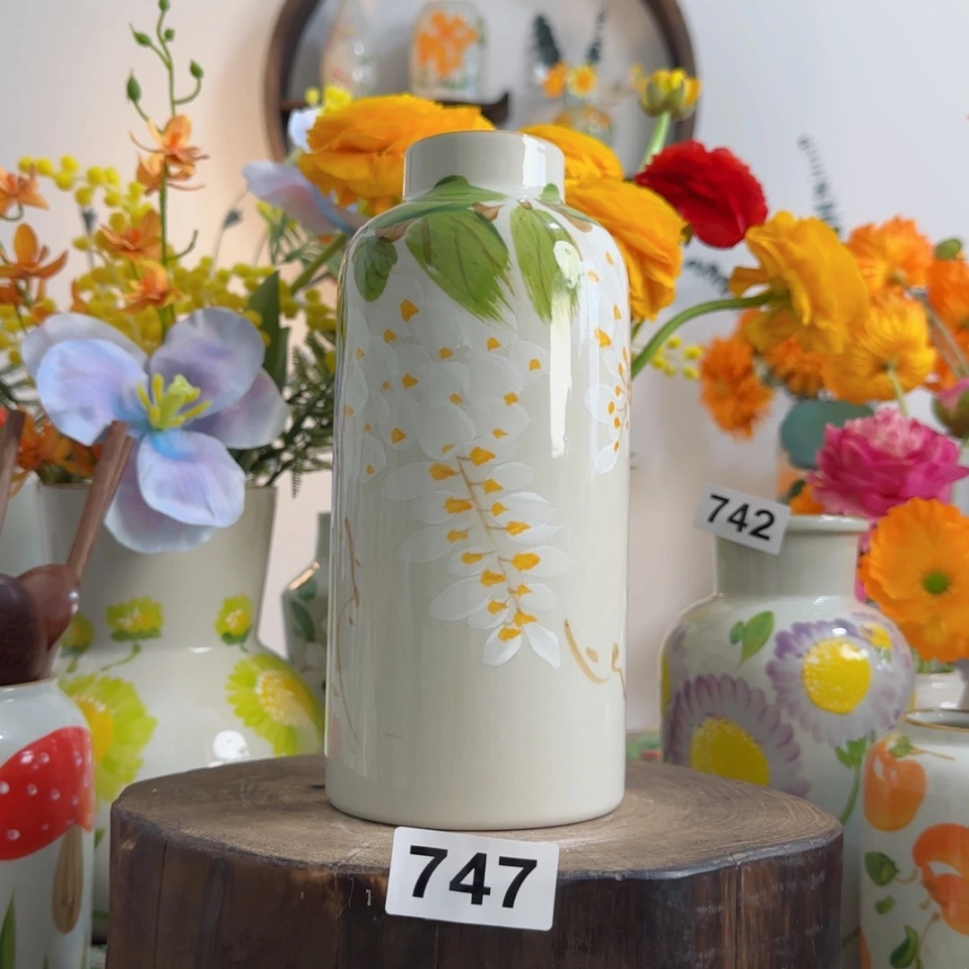 摆件景德镇陶瓷手绘小花瓶摆件无孔