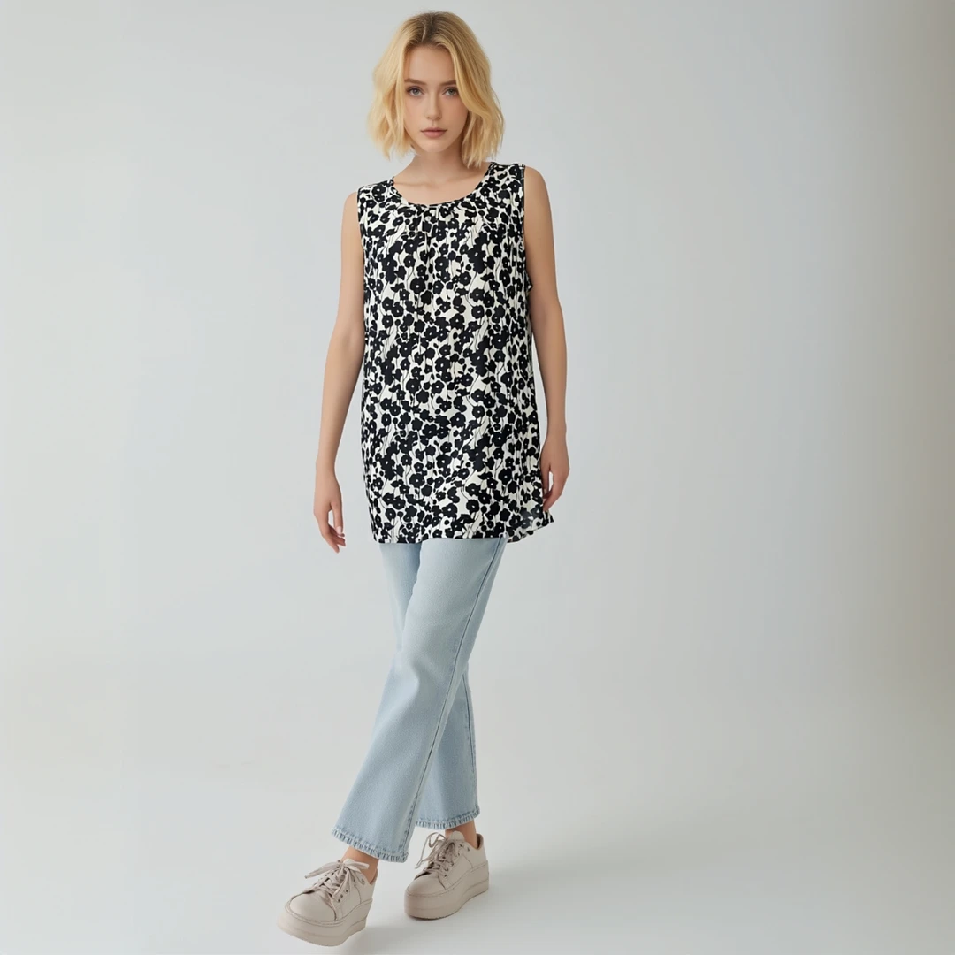 7A533 1圆领妈妈衫印花冰感无袖背心气质百搭